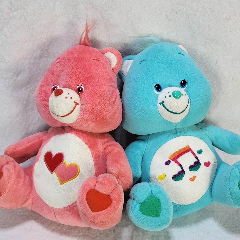 Care Bears Plush Lot 2 Love A Lot Bear Harmony Bear 13 Inch Vintage